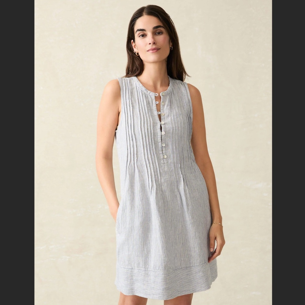 Faherty Isha Dress - Blue Mini Stripe